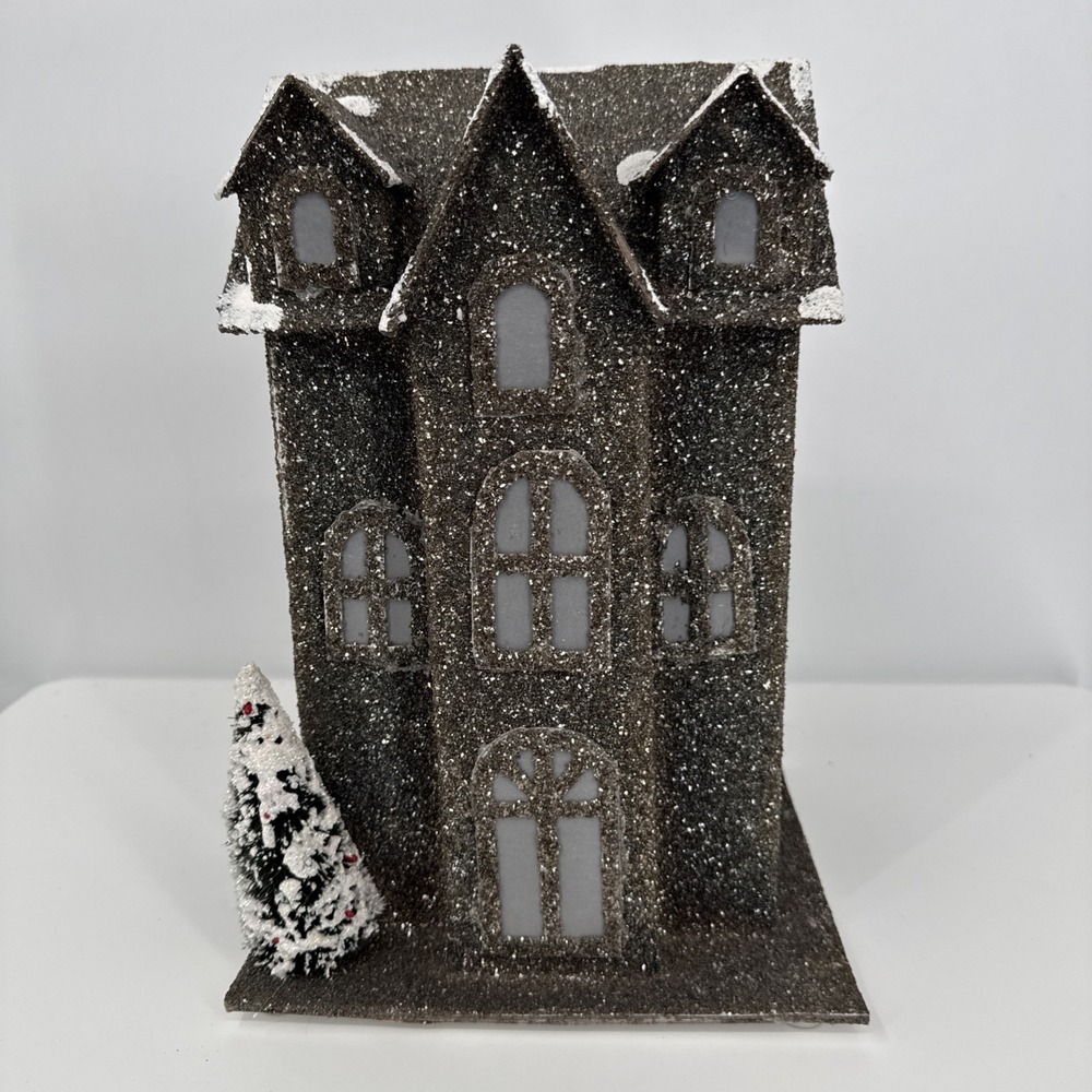 Christmas Cardboard Glitter House Holiday Decor Whimsygoth Glitter Light up